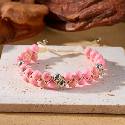 Luckacco Fashion Colorful Natural Stone Beaded Bracelet for Women Braided Bracelet Bohemian Holiday Jewelry Adjustable Gift