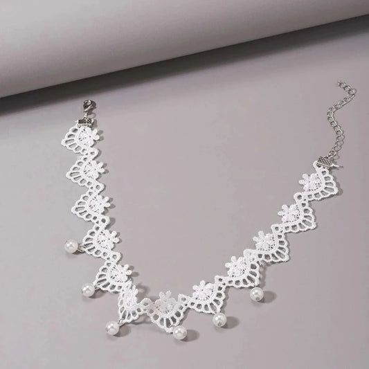 Luckacco Bohemia Elegant Vintage Imitation Pearl White Lace Statement Choker Necklaces Bridal 2022 Fashion Jewelry For Women Wedding Gift