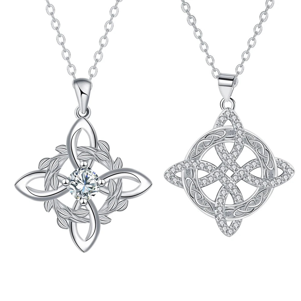 luckacco 925 thai silver classic witch knot necklace with zircons trinity knot good luck cz charm wiccan symbol protection jewelry