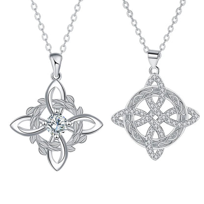 Luckacco 925 Thai Silver Classic Witch Knot Necklace With Zircons Trinity Knot Good Luck CZ Charm Wiccan Symbol Protection Jewelry