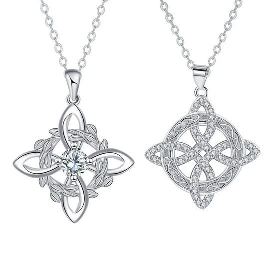 Luckacco 925 Thai Silver Classic Witch Knot Necklace With Zircons Trinity Knot Good Luck CZ Charm Wiccan Symbol Protection Jewelry