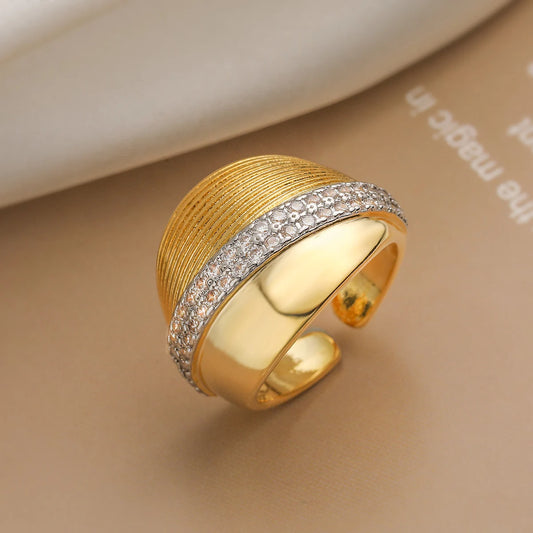 Luckacco 31styles Luxury AAA Cubic Zirconia Inlay Copper Wedding Jewelry Gold Color Statement Geometric Rings For Elegant Women