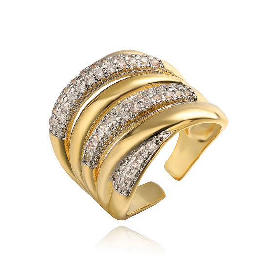 Luckacco 31styles Luxury AAA Cubic Zirconia Inlay Copper Wedding Jewelry Gold Color Statement Geometric Rings For Elegant Women