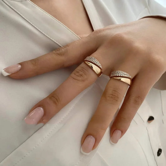 Luckacco 2025 New Stainless Steel 18 K Gold Plated Sun Rings for Women Natural Stone Inlaid in Hollow Metal Texture Ring Trendy Jewelry