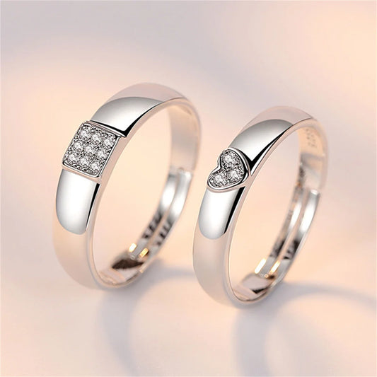 Luckacco 2Pcs Silver Color Luxury Zircon Crown Cross Couple Rings For Lovers Forever Endless Love Wedding Bands Ring Valentines Day Gifts