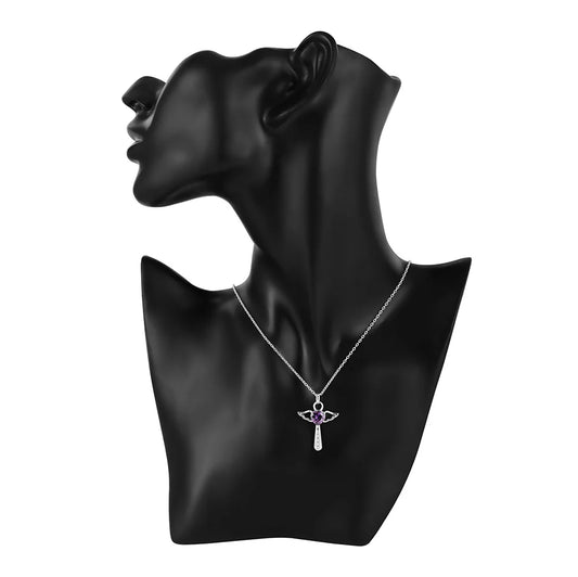 Luckacco Fine 925 Sterling Silver angel noble crystal cross pendants Necklace For Women luxury party Wedding Jewelry Christmas gifts