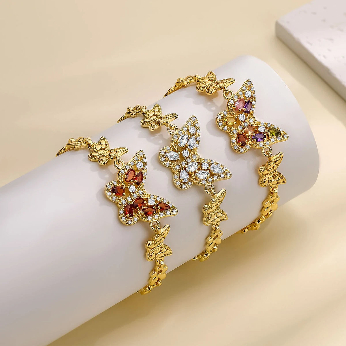 luckacco fansibao 3 zircon inlaid butterfly bracelets for women exquisite gold plated jewelry