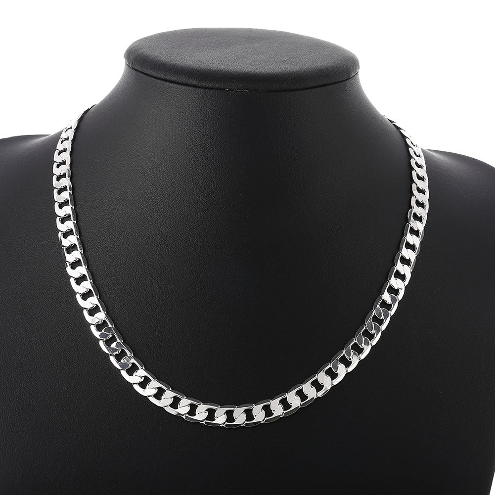 Men's 925 Sterling Silver Italian Cuban Curb Chain Necklaces For Men Women Solid Silver Figaro Chain Layering Necklace - luckacco