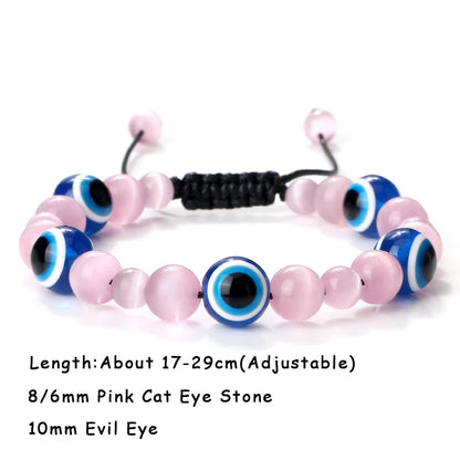 Luckacco Natural Cat Eye Stone Bracelet & Bangle for Women Brief White Pink Opal Beads Yoga Balance Jewelry Lucky Wristband Handmade Gift