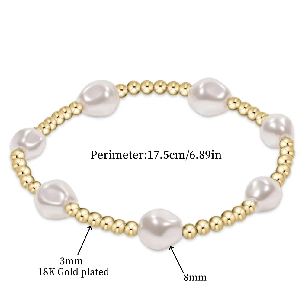 luckacco vlen shell pearl bracelet with 18k gold plated beaded bracelets for women boho summer dainty stackable pulseras jewelry