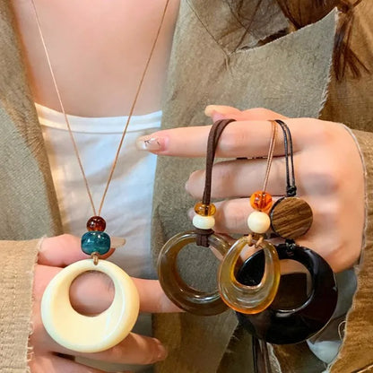 Luckacco Black Hollow Big Water Drop Pendant Necklace for Women Adjustable Leather Rope Choker Y2K Jewelry Party