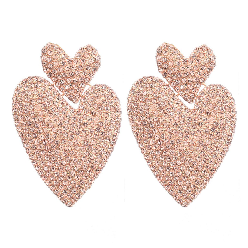 Luxury Rhinestone Heart Earrings Crystal Women's Earrings 2022 New Statement Elegant Party Jewelry Accessories - luckacco