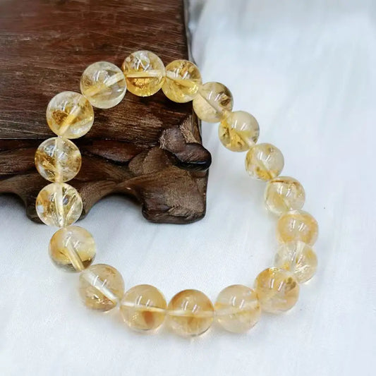 Luckacco 10-11MM  Female Male Jewelry Natural Gemstone Yellow Quartz Lucky Energy Big Round Citrine Bracelet 7-9inch
