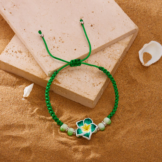Luckacco 2025 New Bohemian Colorful Big Flower Polymer Clay Bracelet for Women Charm Handmade Woven Bangles Summer Beach Jewelry Gift