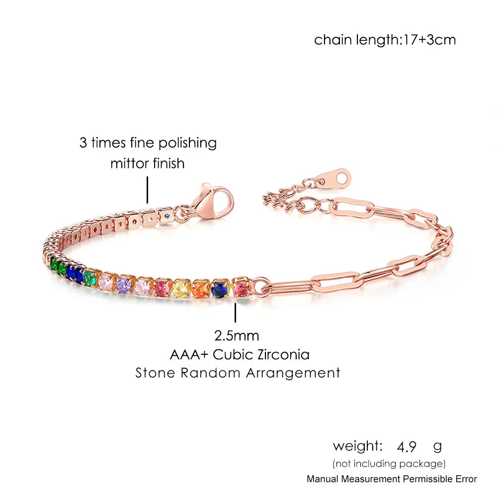 luckacco adjustable multicolor tennis bracelets for women ladies wedding rainbow colorful zircon charm bracelet hand chain jewelry dzh043