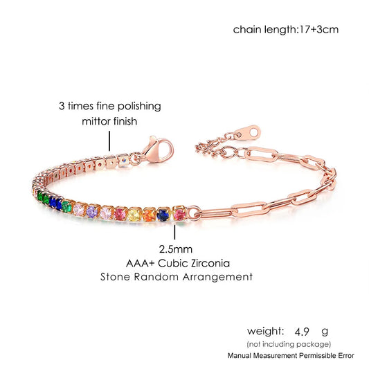 Luckacco Adjustable Multicolor Tennis Bracelets For Women Ladies Wedding Rainbow Colorful Zircon Charm Bracelet Hand Chain Jewelry DZH043
