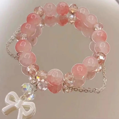 Luckacco New Fashion Y2K Sweet Cherry Blossom Bracelet For Women Exquisite Elegant Flower Crystal Beaded Bracelet Girl Party Jewelry Gift
