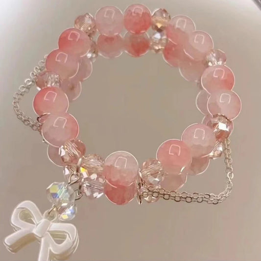 Luckacco New Fashion Y2K Sweet Cherry Blossom Bracelet For Women Exquisite Elegant Flower Crystal Beaded Bracelet Girl Party Jewelry Gift