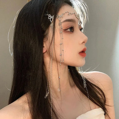 Luckacco Handmade Sweet Wedding Headpiece Crystal Bridal Head Chain Tiara Hair Jewelry for Women Rhinestone Forehead Headband Accessories