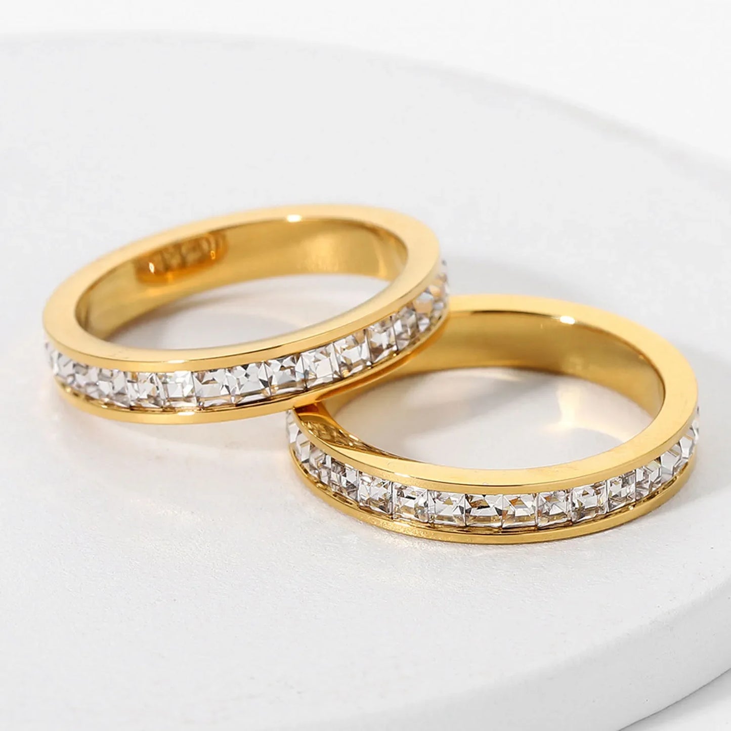 luckacco 1 and 2 rows stones ring for women quality silver rose gold color stainless steel wedding ring