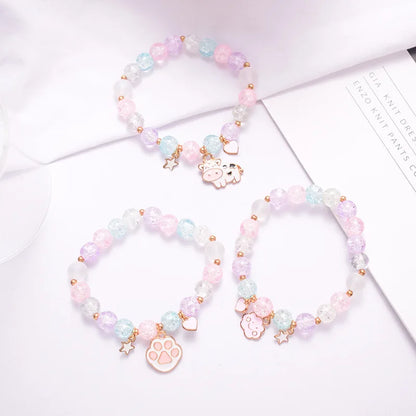 Luckacco Makersland Sweet Bead Bracelet For Children Women Cute Flower Pendant Bracelets Kids Girls Charm Jewellery Gifts