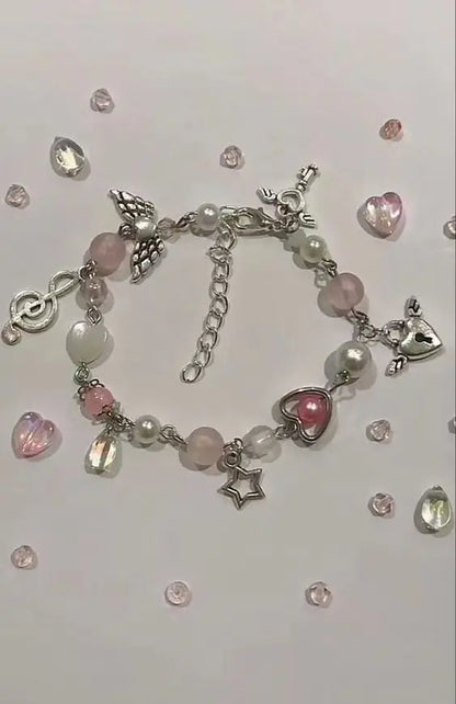 Luckacco Harajuku Pentagram Pearl Beaded Bracelets for Women 2023 Korean Aesthetic Cute Star Blue Glass Ball Bracelets Y2k Jewelry Gifts