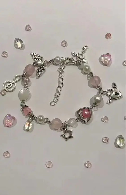 Luckacco Harajuku Pentagram Pearl Beaded Bracelets for Women 2023 Korean Aesthetic Cute Star Blue Glass Ball Bracelets Y2k Jewelry Gifts