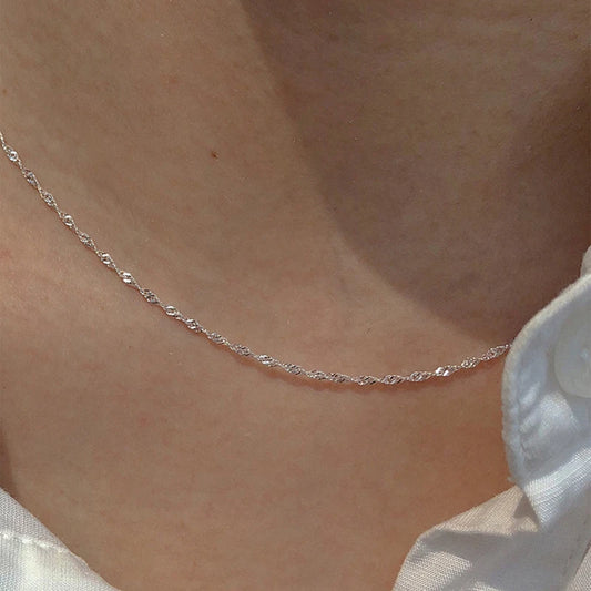 Luckacco 50cm 925 Sterling Silver Sparkling Water Wave Chains Necklace Smooth Choker Simple Women For Girls Wedding Gift Fine Jewelry