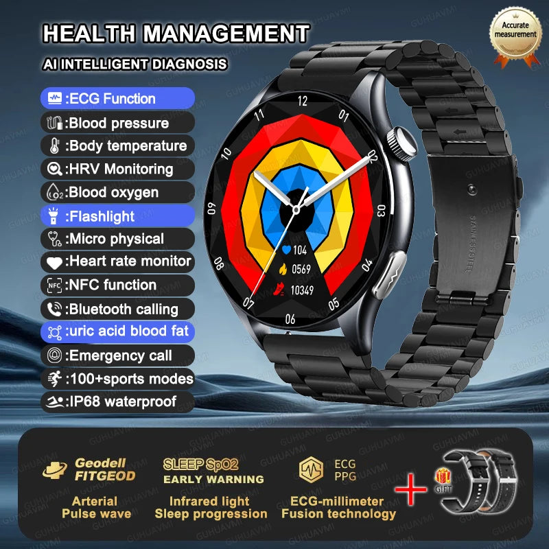 luckacco 2025 new health analysis ecg+ppg smart watch body fat uric acid blood pressure heart rate tracker nfc smartwatch for android ios