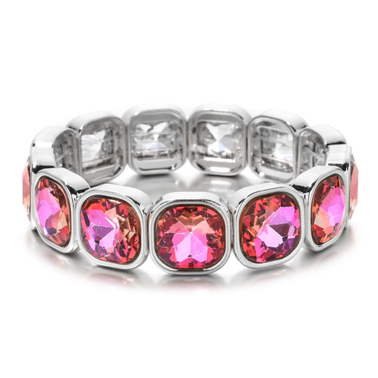 Luckacco Rose Colorful Glass Crystal Elastic Bracelet Enamel Stretch Rhinestone Bangle Tile Bead Bracelet for Women Fashion Jewelry