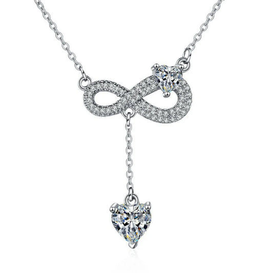 Luckacco 925 Sterling Silver Necklace Tassel Heart Pendant Sparkling Zircon Women's Necklace Birthday Party Gift Jewelry Accessories