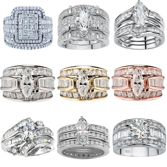 Luckacco Luxury Marquis Cut Droplet Ring Women's Gorgeous Anniversary Party Jewelry Noble  Fashion Engagement Ceremony Accessories