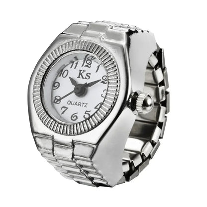Luckacco Couple Finger Watch Ring Vintage Punk Elastic Alloy Band Men Women Jewelry Clock Roman Numerals Dial 28Style Mini Quartz Watches