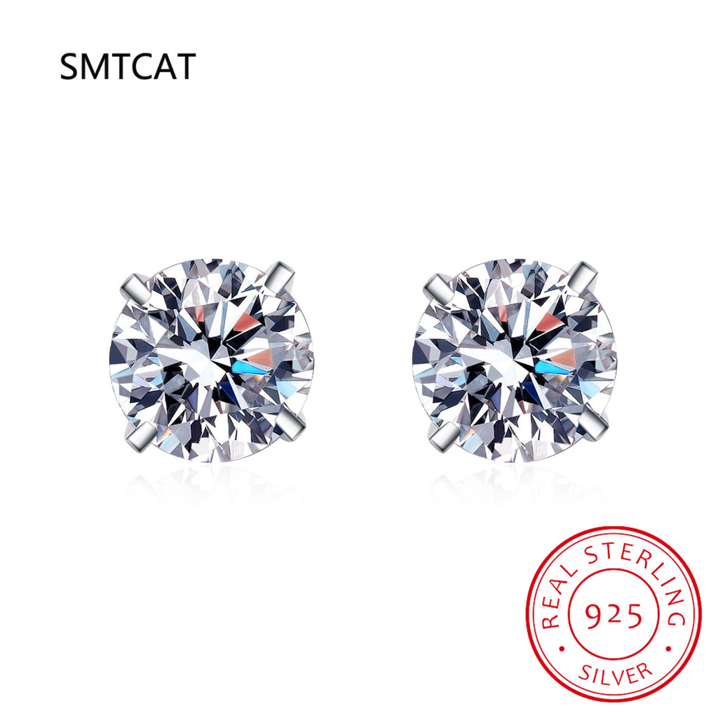 Certified 2ct D Color Moissanite Studs Earrings for Women White Gold S925 Sterling Silver Brilliant Lab Diamond Earring - luckacco