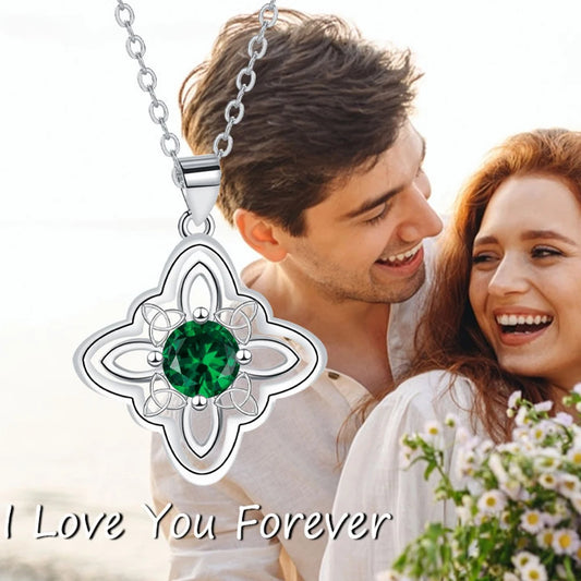 Luckacco 925 Thai Silver Classic Witch Knot Necklace With Zircons Trinity Knot Good Luck CZ Charm Wiccan Symbol Protection Jewelry