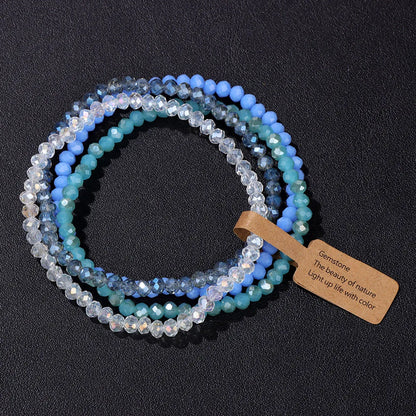 Luckacco Handmade Women Crystal Beaded Bracelet Set 3x4mm Round Glass Beads Stretch Bracelets Female Girls Boho Bangles Jewelry Gift