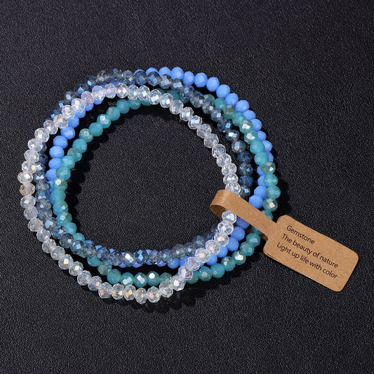 Luckacco Handmade Women Crystal Beaded Bracelet Set 3x4mm Round Glass Beads Stretch Bracelets Female Girls Boho Bangles Jewelry Gift