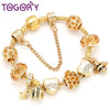 Luckacco TOGORY 2024 Authentic Gold Color Bees Dangles Charm Bracelet White Crystal Beads Fine Bracelet For Women Kids Birthday Gifts