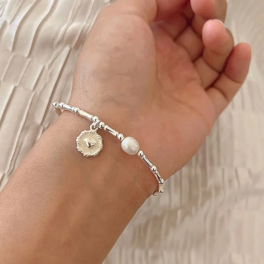 Luckacco New 925 Silver Geometric Bead Punk Peace of Mind Words Irregular String Bracelet For Woman Girl Fashion Jewelry Gift Dropship