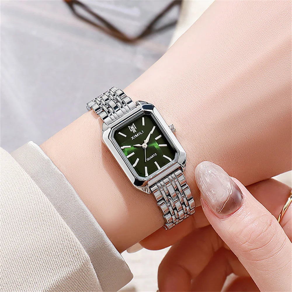 luckacco luxury ladies fashion quartz watch simple scale square quality gold plated women watches business stainless steel folding clock