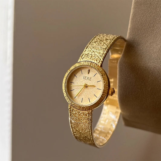 Luckacco 2025 Vintage Woman Quartz Watch Gold Noble Clock Fashion Bracelet Steel Belt Elegant Women Watches Luxury