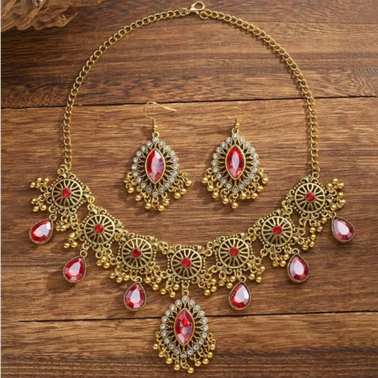 Luckacco Pendentif goutte d'eau, ensemble de bijoux à pampilles ajourées, Style ethnique ajouré pour femmes, ensemble de bijoux Vintage exagéré