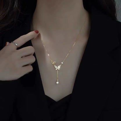 Luckacco 2023 New Fashion Trend Unique Design Delicate Vintage Zircon Flower Pearl Necklace Women Jewelry Wedding Party Premium Gift