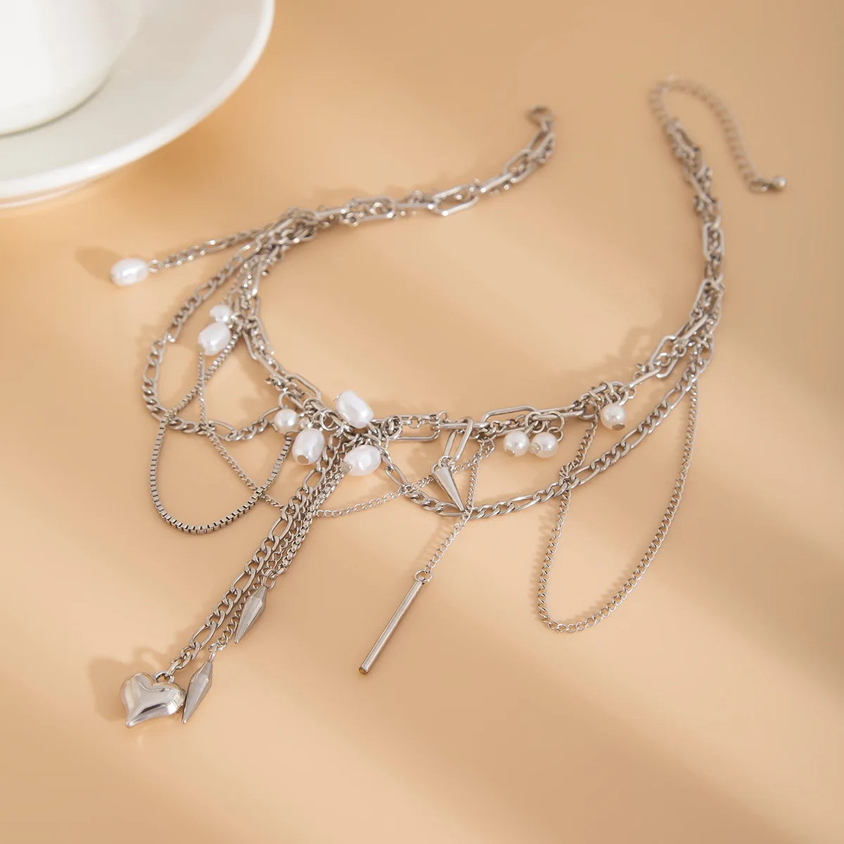 luckacco multi-layered pearl necklace for women party y2k trendy clavicle chain fashion heart pendant jewelry accessories gifts