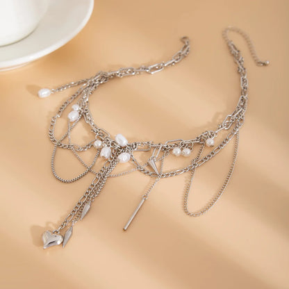 Luckacco Multi-layered Pearl Necklace for Women Party Y2K Trendy Clavicle Chain Fashion Heart Pendant Jewelry Accessories Gifts