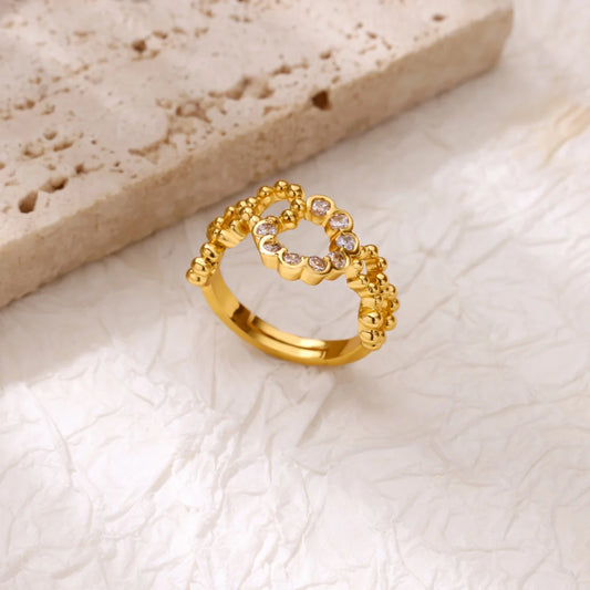 Luckacco Luxury Gold Plated Stainless Steel Geometry Rings For Women Men Open Adjustable Charm Finger Ring Wedding Party Fashion Jewelry