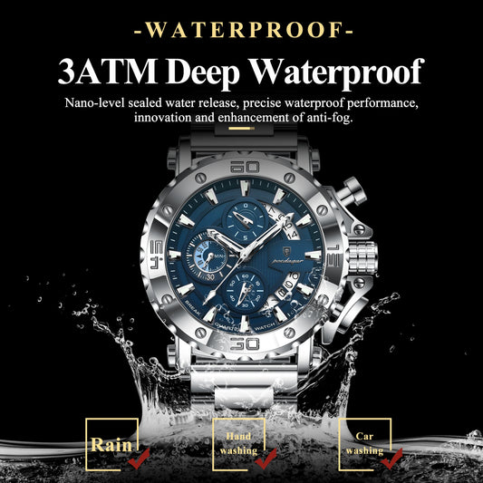 Luckacco POEDAGAR Luxury Watch For Men Calendar Luminous Waterproof Man Clock Male Chronograph Stainless Steel Men's Quartz Watches Reloj