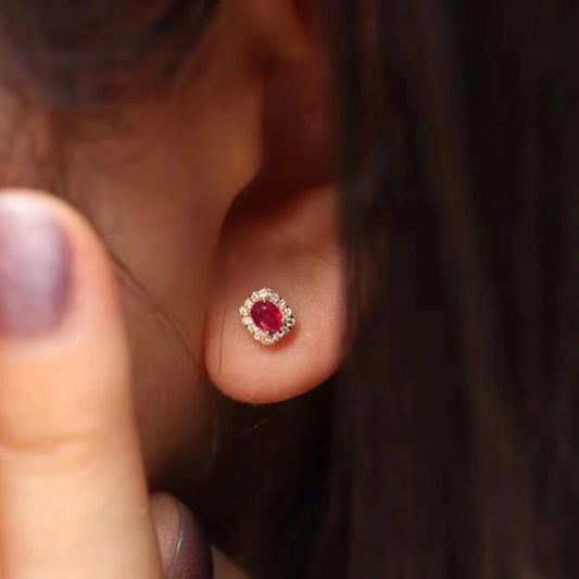 Luckacco daily picks Fashion Red Cubic Zirconia Stud Earrings Luxury Gold Color Wedding Ear Accessories for Women Versatile Jewelry