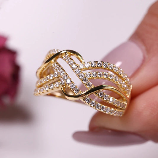 Luckacco New Multi Cross Design Gold Color Women Rings for Wedding Luxury Paved CZ Exquisite Female Accessories Fashion Modern Jewelry