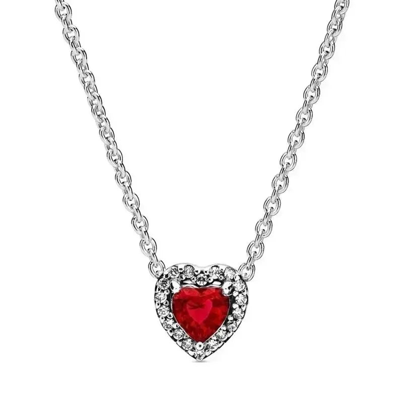 luckacco new 925 sterling silver heart-shaped pink ring necklace earring set luxurious sparkling charm jewelry fashion wedding gift